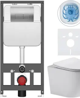 Záchody CERANO - Kompletný WC set Basic/Cesso - biela lesklá - WC tlačidlo Modulo/Strieborná - závesné - predstenová inštalácia - 49x36 CER-8050BD85968