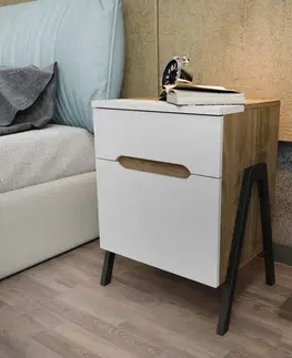 Nočné stolíky Nočný stolík Neva - Walnut, White