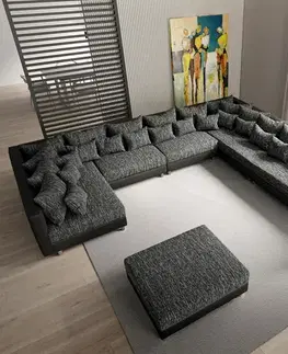 Sedacie súpravy XL DELIFE Pohovka v tvare U Clovis XXL čierna modulárny taburet ležadlo pravá