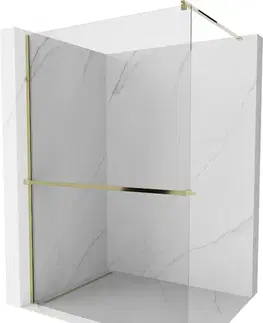 Sprchové dvere MEXEN/S - Kioto+ Sprchová zástena WALK-IN s poličkou a držiakom uterákov 75 x 200, transparent, zlatá 800-075-121-50-00