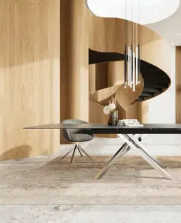 Jedálenské stoly DELIFE Jedálenský stôl Edge 200-300x100 keramika Laminam®Nero Greco antracitová krížová podstava obdĺžnikový nerezová oceľ rozkladací