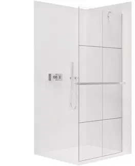Držadlá k vani CERANO - Sprchová zástěna Walk-in Onyx Y L/P - 8 mm + polička/držák na ručníky - chrom, industriální sklo - 90x200  CER-8050BD1401