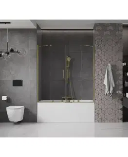 Sprchové dvere MEXEN/S - Velar Duo Dvojkrídlová posuvná vaňová zástena 150 x 150, transparent, zlatá 896-150-000-02-50