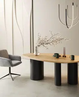 Jedálenské stoly DELIFE Jedálenský stôl Edge oválny 220x120x2,5 dub prírodný Troa kov čierny Flow-Edge
