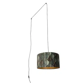 Závesné svietidlá Pendant Lamp Black with Plug and Leaf Shade with Gold Interior 35cm - Cavalux