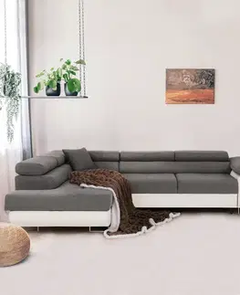 Sedacie súpravy KONDELA Amareto New L rohová sedačka s rozkladom biela / sivá