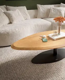 Konferenčné stolíky DELIFE Konferenčný stolík Edge organický 140×76 cm dub prírodný Flow-Edge Vibany kov čierna