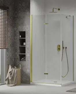 Vane MEXEN/S - Sprchovací kút zalamovací Lima 70x80, číre sklo, zlatý + vanička 856-070-080-50-00-4010