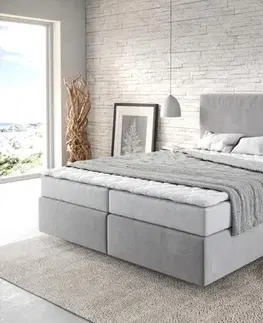 Postele Boxspring DELIFE Boxspring posteľ Dream-Well 160×200 cm mikrovlákno sivá s matracom a topperom