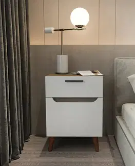 Nočné stolíky Nočný stolík Losso - White, Oak