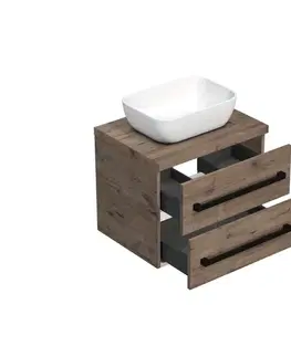 Kúpeľňový nábytok Kúpeľňová skrinka s čiernou úchytkou a krycou doskou SAT Cube Way 60x47,5x46 cm dub Wellington mat CUBE46C1603DW45 CUBE46C1603DW45