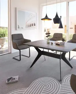Jedálenské stoly DELIFE Jedálenský stôl Edona 160/200x90 cm keramický vzhľad sivý kov rozkladací