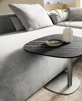 Odkládací stolky DELIFE Konferenčný stolík Edge zaoblený 60x60 cm keramika Laminam® Noir Desir hnedá Eleny nerezová oceľ kefovaná