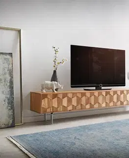 Televízne stolíky DELIFE TV stolík Fevo 200 cm akácia prírodná 4 dvierka podstava v tvare L
