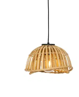 Závesné svietidlá Orientálna závesná lampa čierna s prírodným bambusom 30 cm - Pua