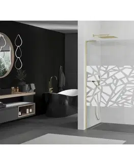 Sprchové dvere MEXEN/S - Kioto L Sprchová zástena WALK-IN 80 x 200, biely vzor, zlatá kartáčovaná 800-080-103-55-85