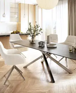 Jedálenské stoly DELIFE Jedálenský stôl Edge 300x100 cm keramika Laminam®Noir Desir hnedá krížová podstava obdĺžnik nerezová oceľ