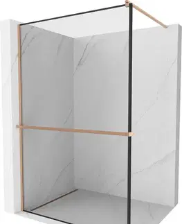 Sprchové dvere MEXEN/S - Kioto+ Sprchová zástena s poličkou WALK-IN 120 x 200, čierna vzor, meď kartáčovaná 800-120-121-65-70