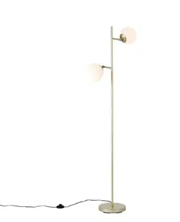 Stojace lampy Inteligentná stojaca lampa zlatá s mliečnym sklom vrátane 2 Wifi P45 - Pallon