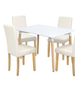 Jedálenské sety Jedálenský stôl UNO 120x80 biely + 4 stoličky PRIMA biela/svetlé nohy