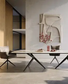 Jedálenské stoly DELIFE Jedálenský stôl Edge zaoblený 300×120 cm keramika Minas Melange bielo-béžová Estelar okrúhly kov čierna