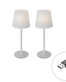 Lampy Sada 2 nabíjateľných stolných lamp bielych 40 cm IP54 - Jude