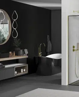 Sprchové dvere MEXEN/S - KIOTO Sprchová zástena WALK-IN 50x200 cm 8 mm, zlatá, čierny profil 800-050-101-50-70