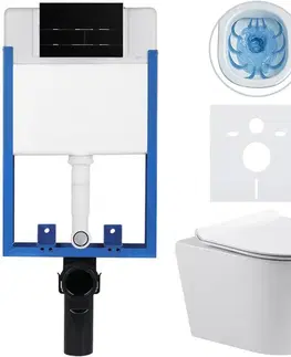 Záchody CERANO - Kompletný WC set Profi/Carlito - biela lesklá - WC tlačidlo Line/Čierna lesklá - na zamurovanie - 48,5x36,5 CER-8050BD84306