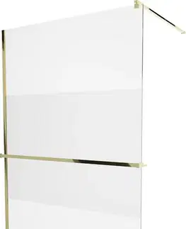 Sprchové dvere MEXEN/S - KIOTO Sprchová zástena WALK-IN s poličkou a držiakom uterákov 70 x 200, transparent 8 mm, zlatá 800-070-121-50-35