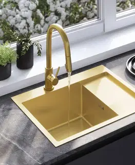 Kuchynské drezy REA REA - Oceľový drez Fín BRUSH GOLD s kuchynskou batériou KPL-96013