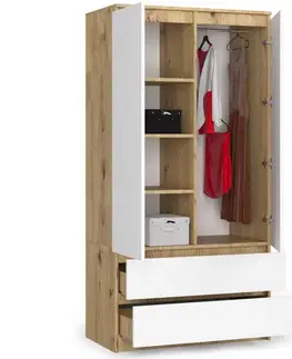 Šatníkové skrine Šatníková skriňa SATYR90, dub Artisan / biela