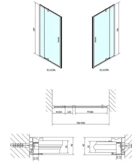 Sprchovacie kúty POLYSAN - EASY otočné sprchové dvere 760-900, sklo Brick EL1638