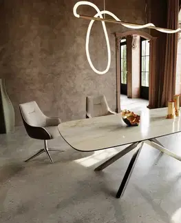 Jedálenské stoly DELIFE Jedálenský stôl Edge zaoblený 240x120 cm keramika Iris FMG Onice Oro krížová podstava hranatý nerezová oceľ