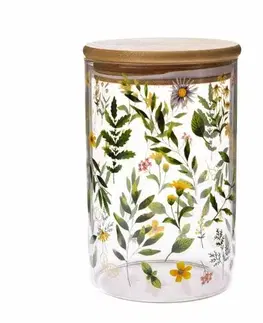 Misky a misy Sklenená dóza s bambusovým viečkom Lúčne kvety, 840 ml, L