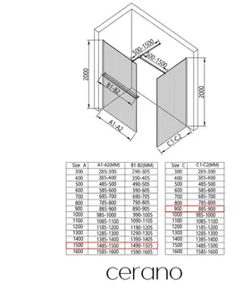 Držadlá k vani CERANO - Sprchová zástěna Walk-in Onyx T L/P - 10 mm - hranatá vzpěra + polička/držák na ručníky - černá matná, grafitové sklo - 150x90x200  CER-8050BD9438