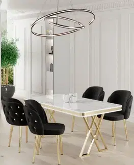 Jedálenské sety Dining Table & Chairs Set (5 Pieces) Rigel - White, Gold, Black