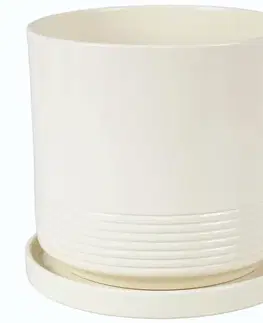 Záhrada Kvetináč Cylinder Rille 17 cm krémová + podmiska