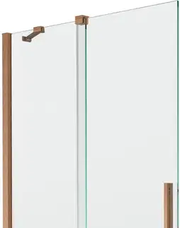 Sprchové dvere MEXEN/S - Velar Dvojkrídlová posuvná vaňová zástena 100 x 150, transparent, kartáčovaná meď 896-100-000-01-65