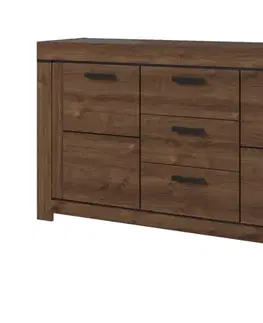 Komody KONDELA Boras 2D3S dvojdverová komoda so zásuvkami dub hnedý