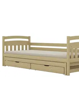 Postele pre dievčatá Posteľ Tosia s prístelkou + zásuvky 80x180 prírodná, lakovaná
