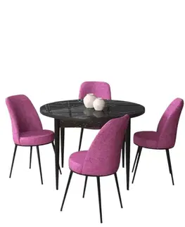 Jedálenské sety Dining Table & Chairs Set (5 Pieces) Tor - Black Marble, Purple