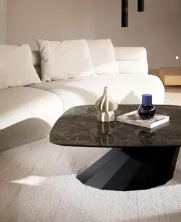 Konferenčné stolíky DELIFE Konferenčný stolík Edge zaoblený tvar 90x90 cm keramika Laminam® Emperador Extra Lucidato tmavohnedá Parabi kov čierna