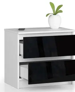 Komody a skrinky Moderný nočný stolík KARIN60, biely / čierny lesk