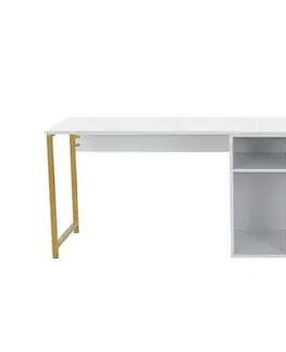 Písacie stoly Písací stôl Twin Study Desk - White, Gold