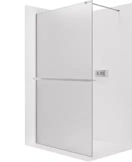 Držadlá k vani CERANO - Sprchová zástěna Walk-in Onyx Cube L/P - 8 mm - hranatá vzpěra + polička/držák na ručníky - chrom, mléčné sklo - 30x200  CER-8050BD80038