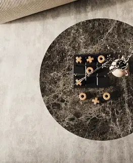 Konferenčné stolíky DELIFE Konferenčný stolík Edge okrúhly 90x90 cm keramika Laminam® Emperador Extra Lucidato tmavohnedá Sarity nerezová oceľ kefovaná
