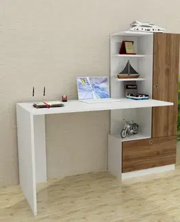 Písacie stoly Písací stôl Merinos - White, Walnut
