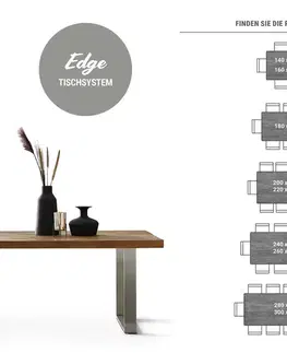 Jedálenské stoly DELIFE Jedálenský stôl Edge 200x100 XL akácia platinová krížová podstava obdĺžnik čierna Live-Edge