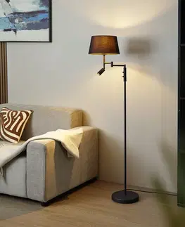 Lampy Stojacia lampa čierna s čiernym tienidlom a nastaviteľnou lampou na čítanie - Ladas
