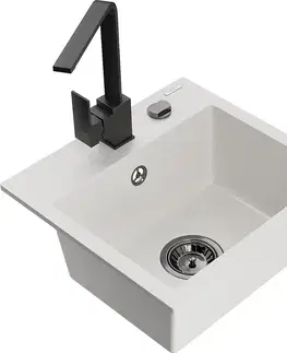 Kuchynské drezy MEXEN/S MEXEN/S - Milo granitový drez 1-miska vrátane batérie Rita, biela 6505-20-670300-70
